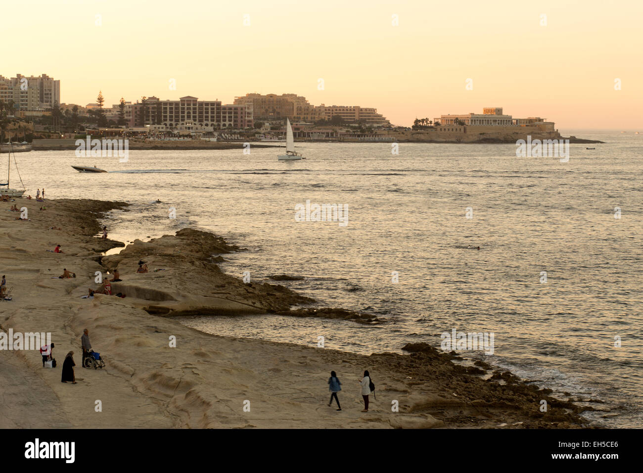 Sliema beach in Malta Stock Photo