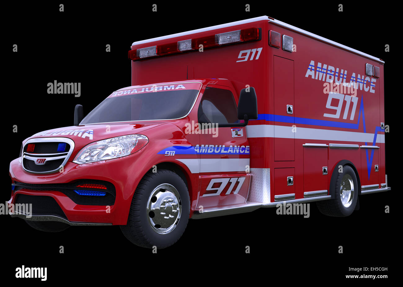 Emergency: ambulance vehicle isolated on black (all custom made and CG rendered) Stock Photo