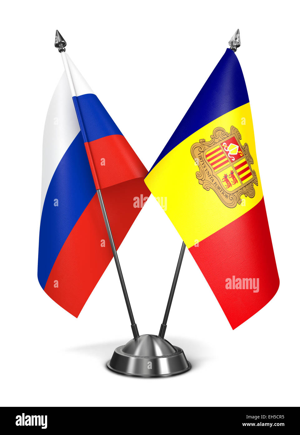 Russia and Andorra - Miniature Flags Isolated on White Background. Stock Photo