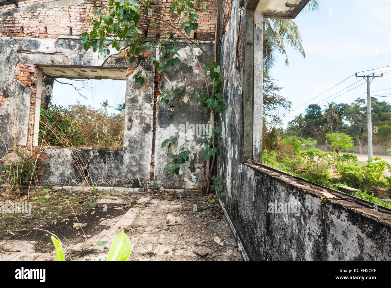 Abandoned French Colonial villa in Kep, Cambodia. Stock Photo