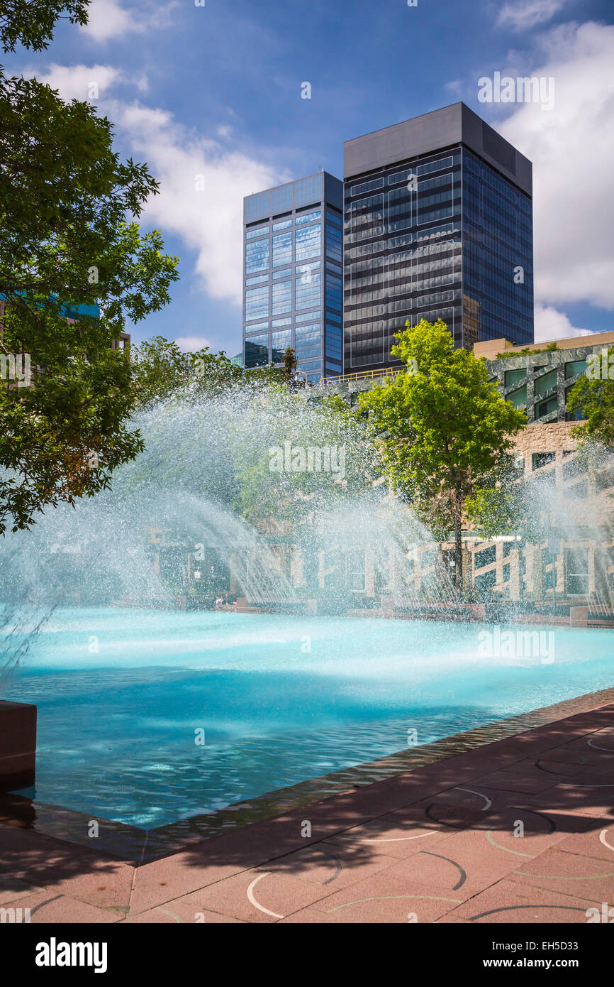 The decorative fountain and pool at the City Hall of Edmonton, Alberta