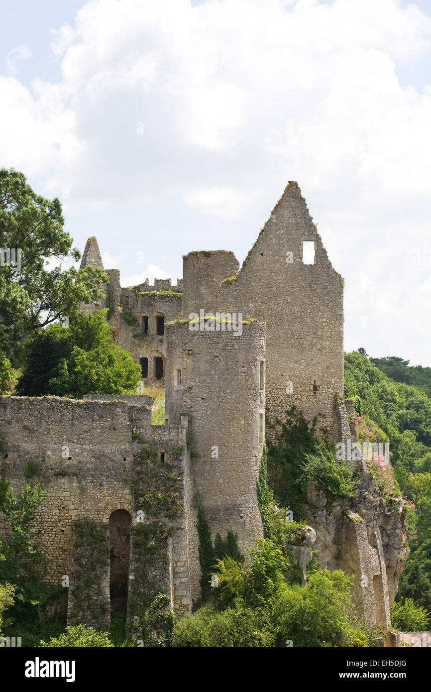 Castle ruins at Angles sur l'Anglin, Vienne, France. Stock Photo