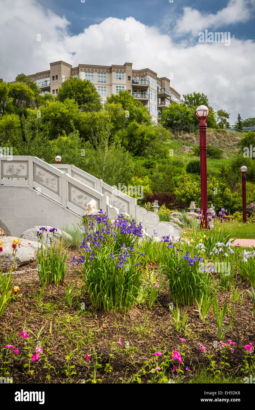 The Chinese Gardens at the Louise McKinney Riverside Park in Edmonton, Alberta, Canada. Stock Photo