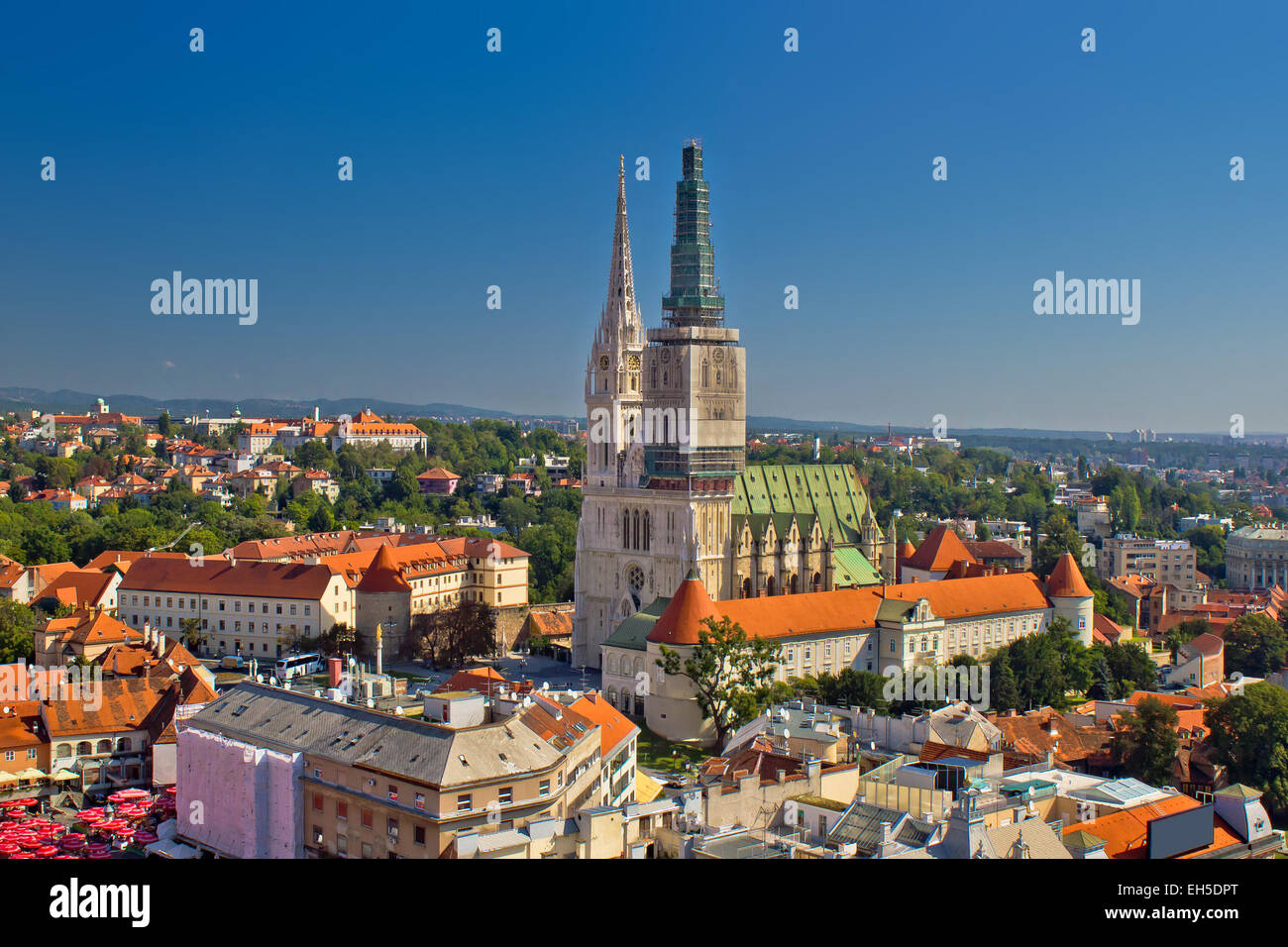 Zagreb cathedral panoramic aerial view, capital of Croatia Stock Photo