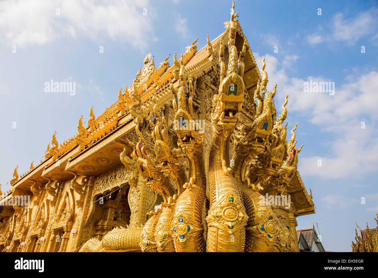 The Seven Heads Great Serpent Thai northern style temple, Wat Si Pan Ton - Nan, Thailand Stock Photo