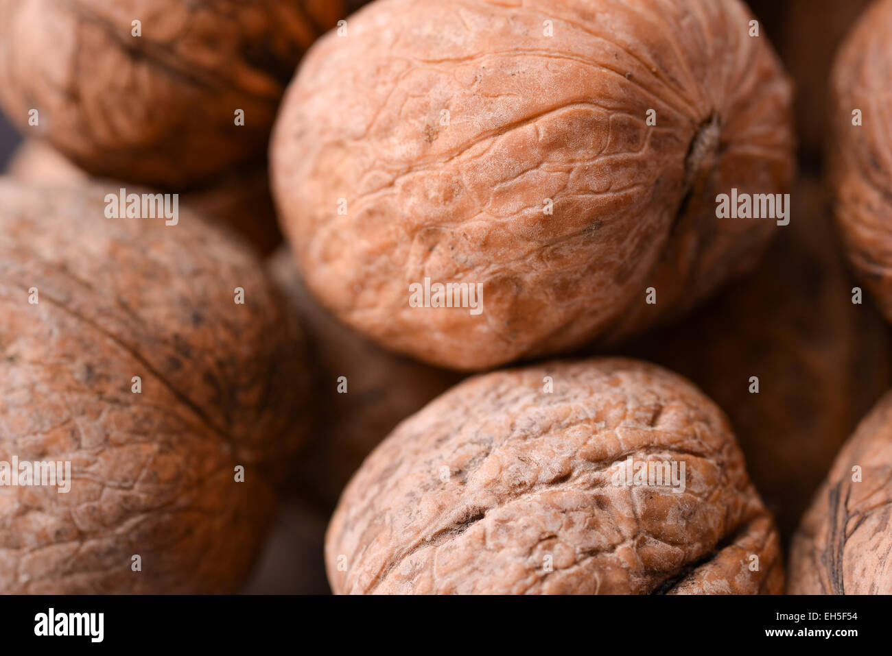 Closeup nuts with warm light from left Stock Photo