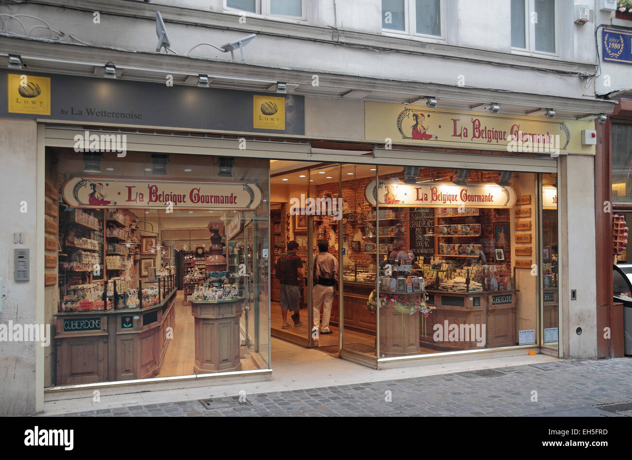 A branch of La Belgique Gourmande, makers of Belgian chocolates, in Brussels, Belgium. Stock Photo