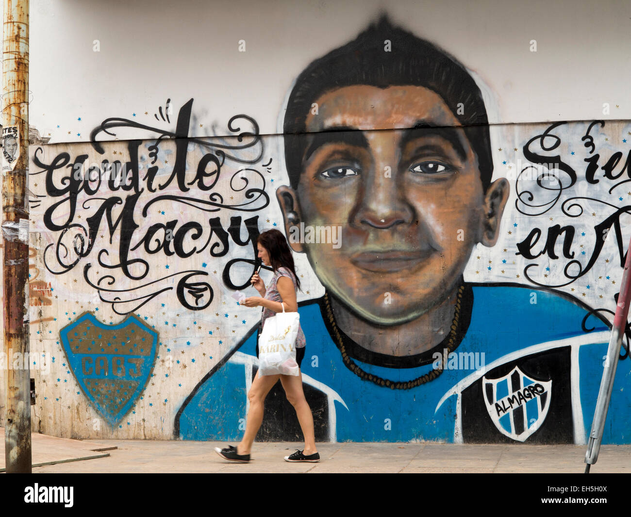 Argentina, Buenos Aires, Almagro, Gascon, grafitti of footballer Gordilo Macsy, Stock Photo
