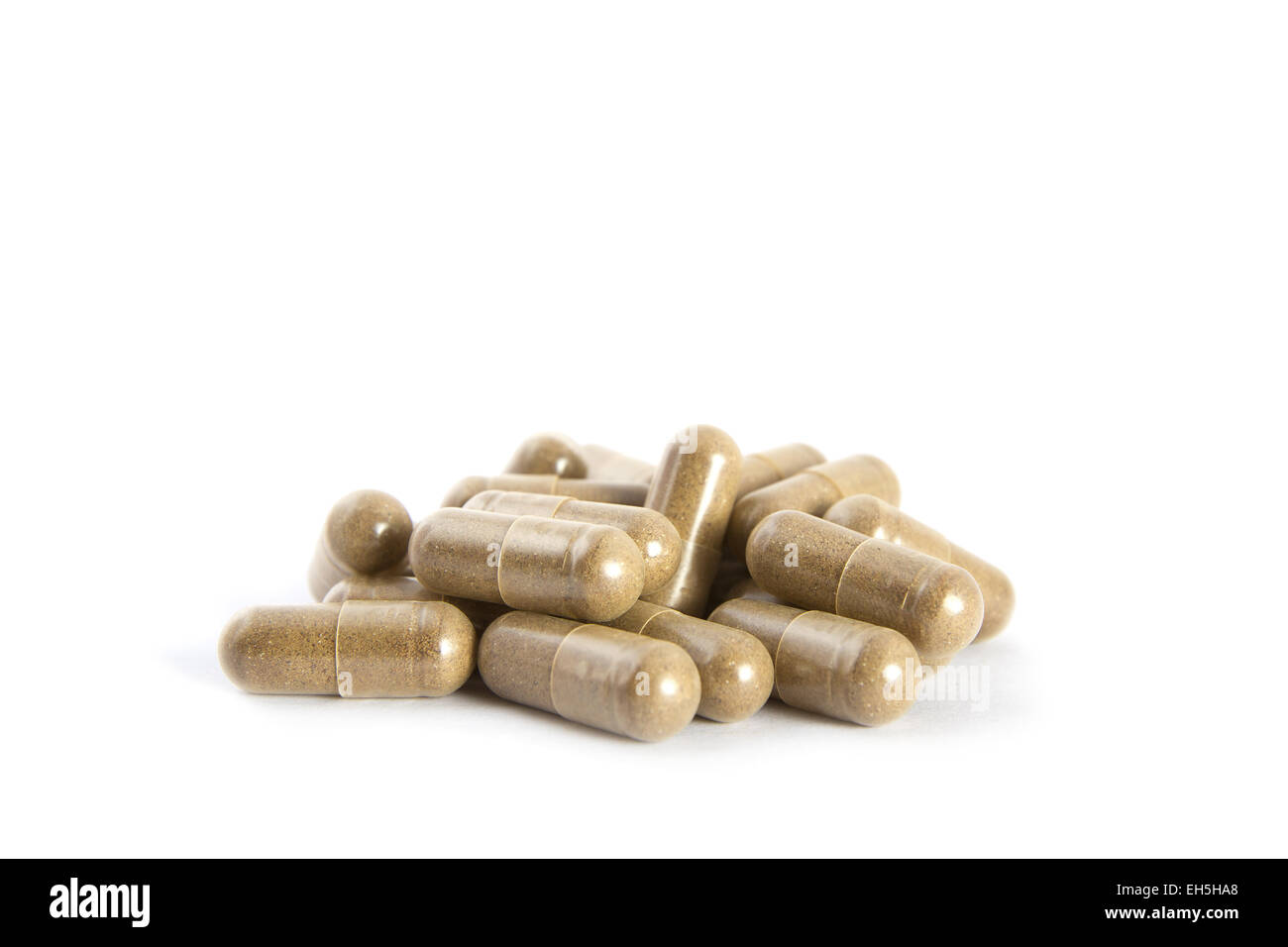 A heap of collagen boost supplement pills. A polypeptide molecule, collagen is a protein in our bodies. Stock Photo