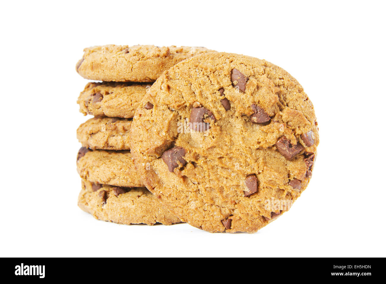 A stack of chokolate chip cookies on white background. Stock Photo