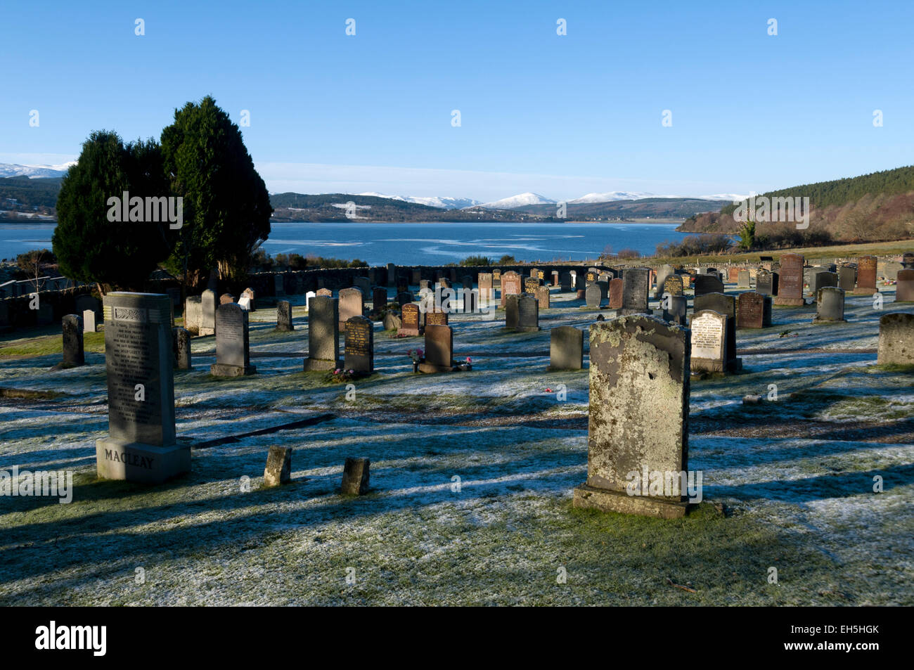 The mountains of Easter Ross over the Dornoch Firth, from a cemetery near Little Creich, Sutherland, Scotland, UK Stock Photo