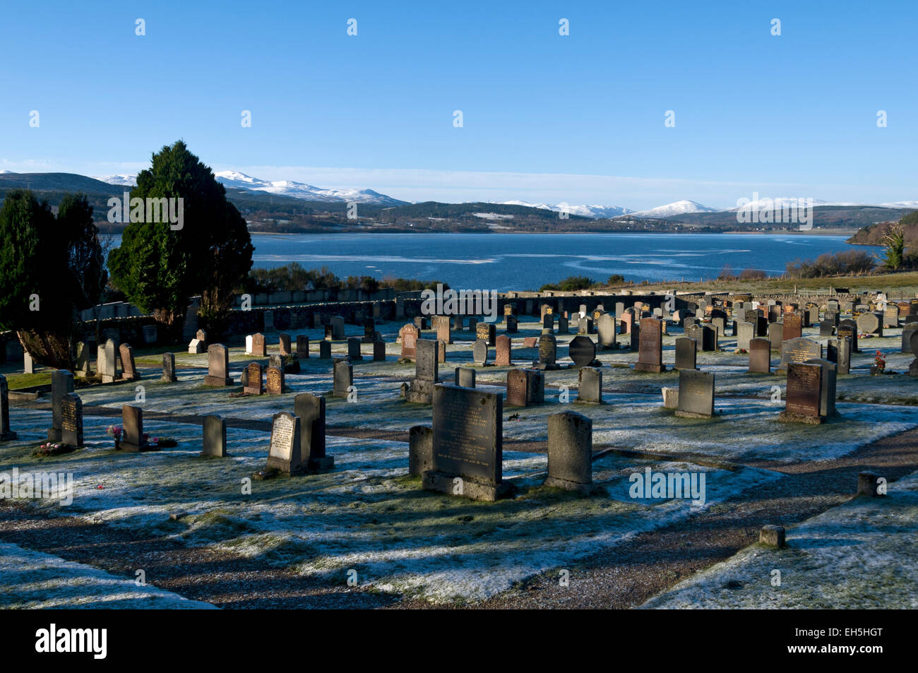 The mountains of Easter Ross over the Dornoch Firth, from a cemetery near Little Creich, Sutherland, Scotland, UK Stock Photo