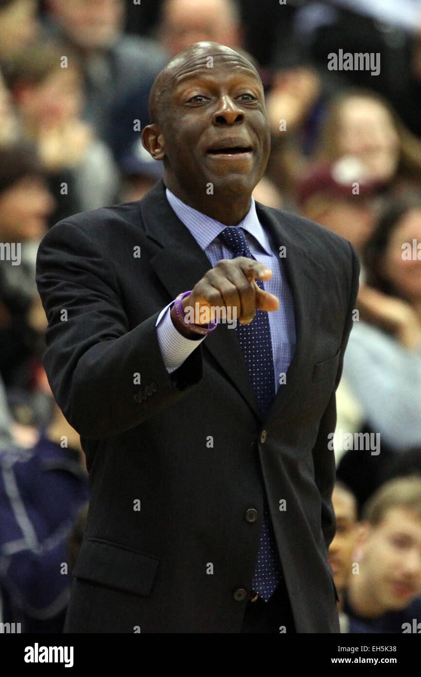 March 6, 2015: Yale Bulldogs head coach James Jones during an NCAA  basketball game between the Yale Bull Dogs and Harvard Crimson at Lavietes  Pavilion in Boston, Massachusetts. Yale defeated Harvard 62-52.