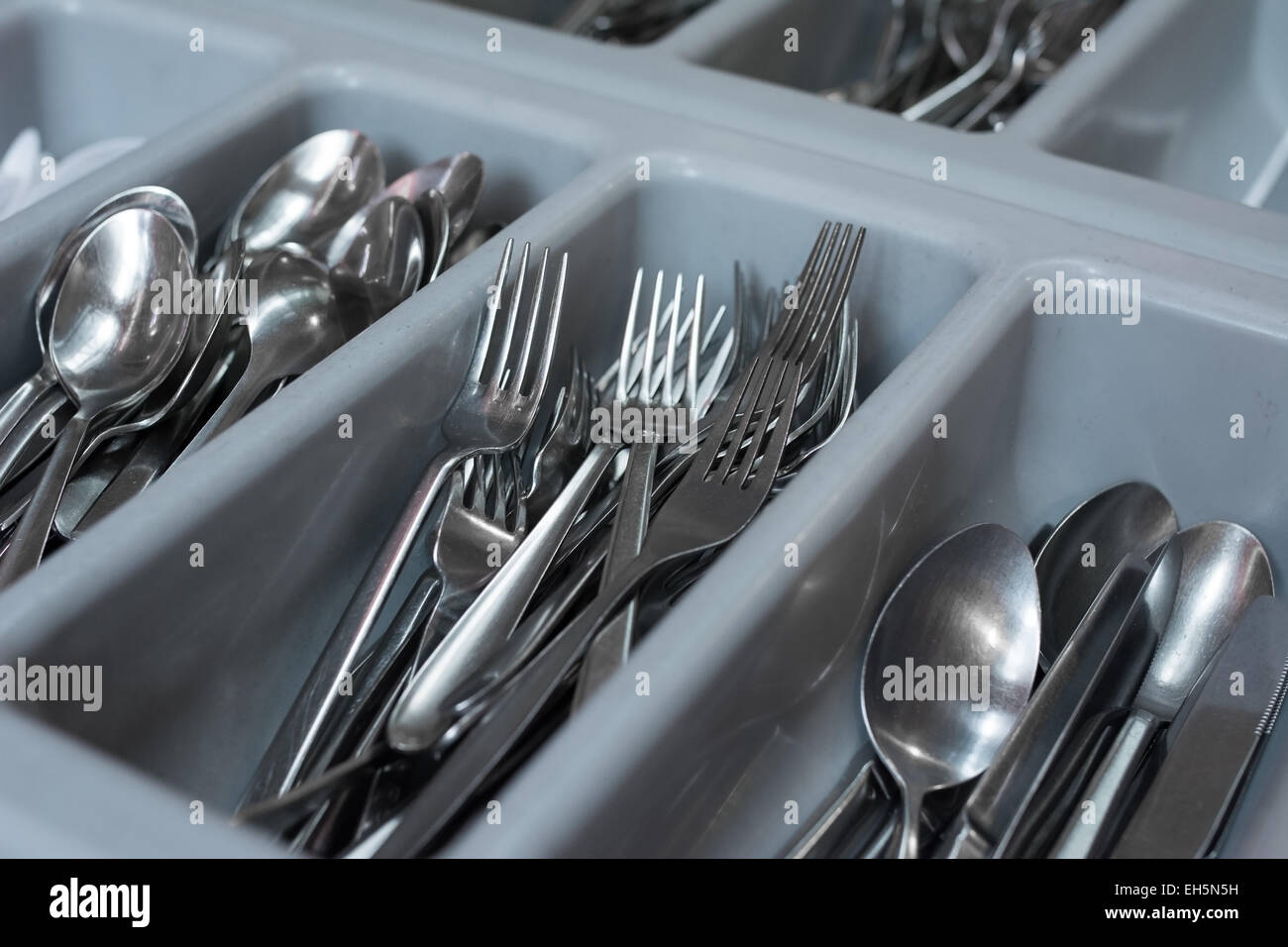Restaurant Cutlery In A Tray Stock Photo