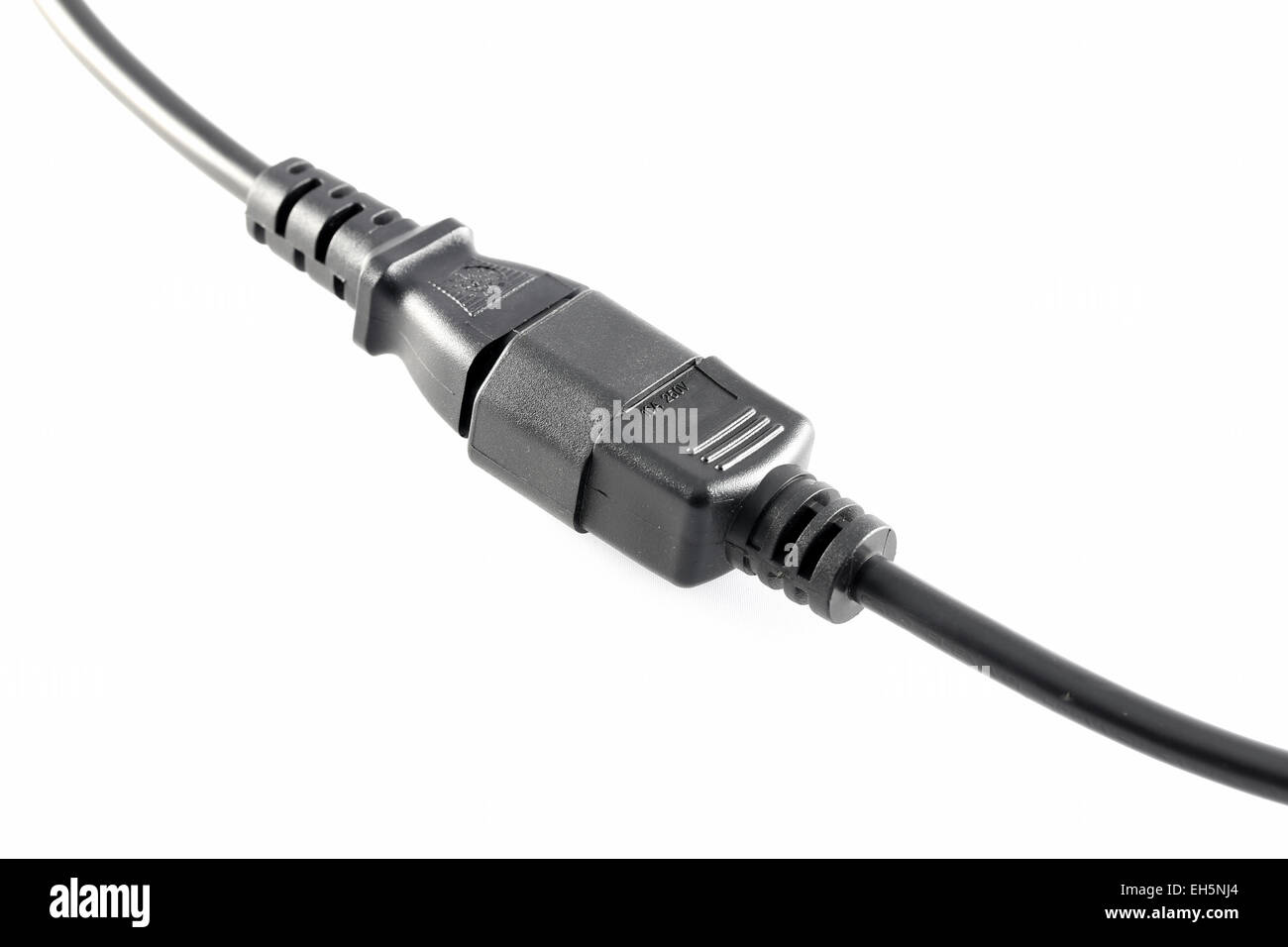 Black power cable socket isolated on white background. Stock Photo