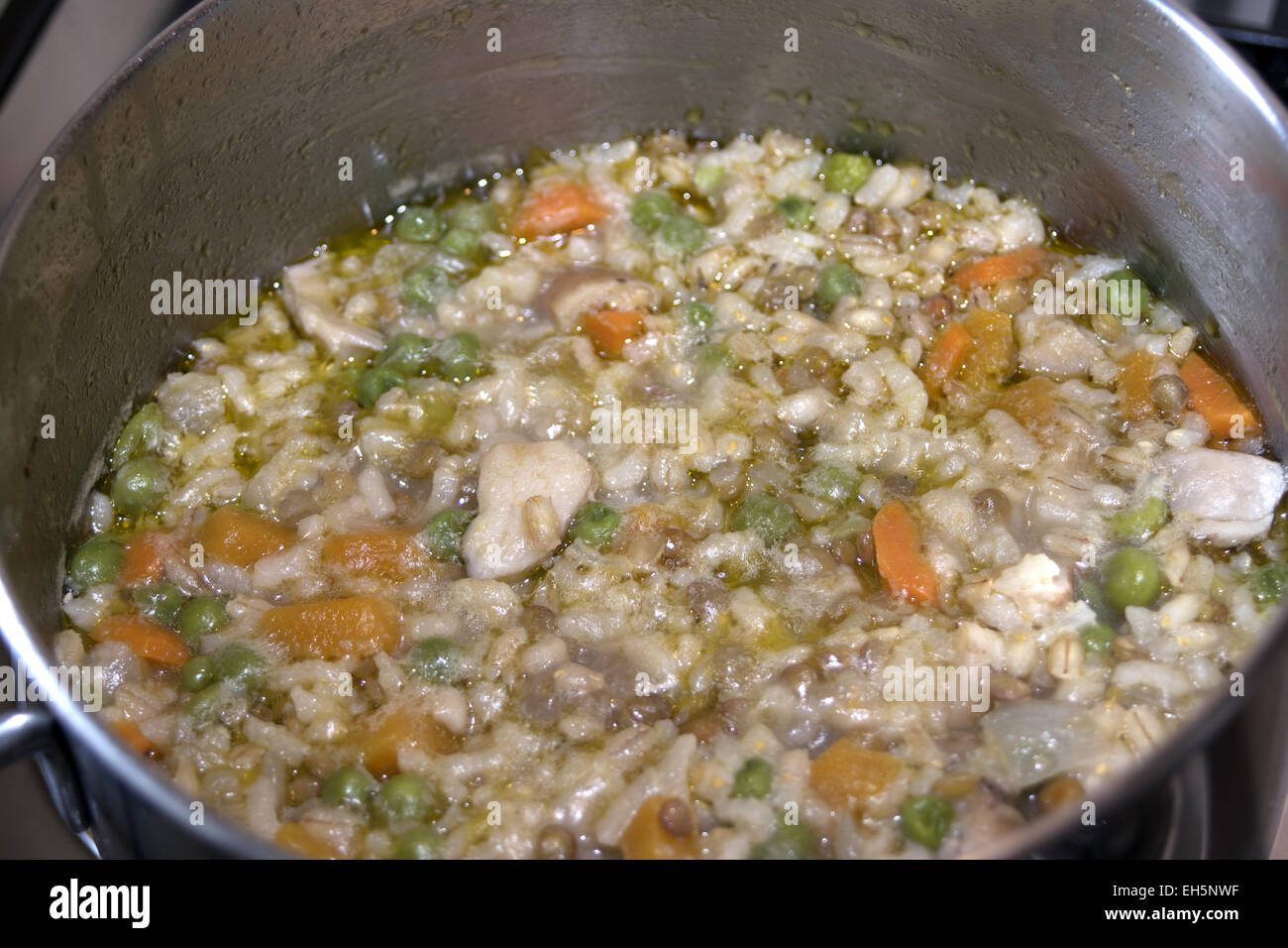 traditional vegetarian meal: soup of cereals Stock Photo