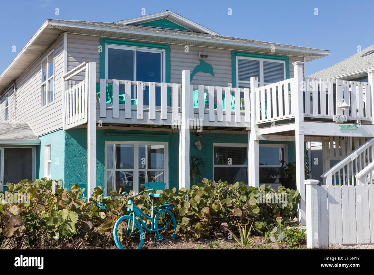 Brightly Painted Aqua Beach House, Florida, USA Stock Photo Alamy