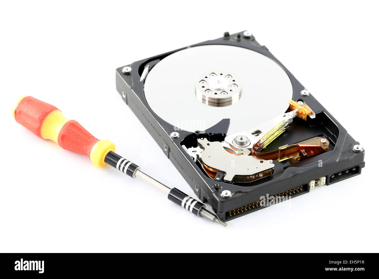 Black Hard disk and screwdriver isolated on white background Stock