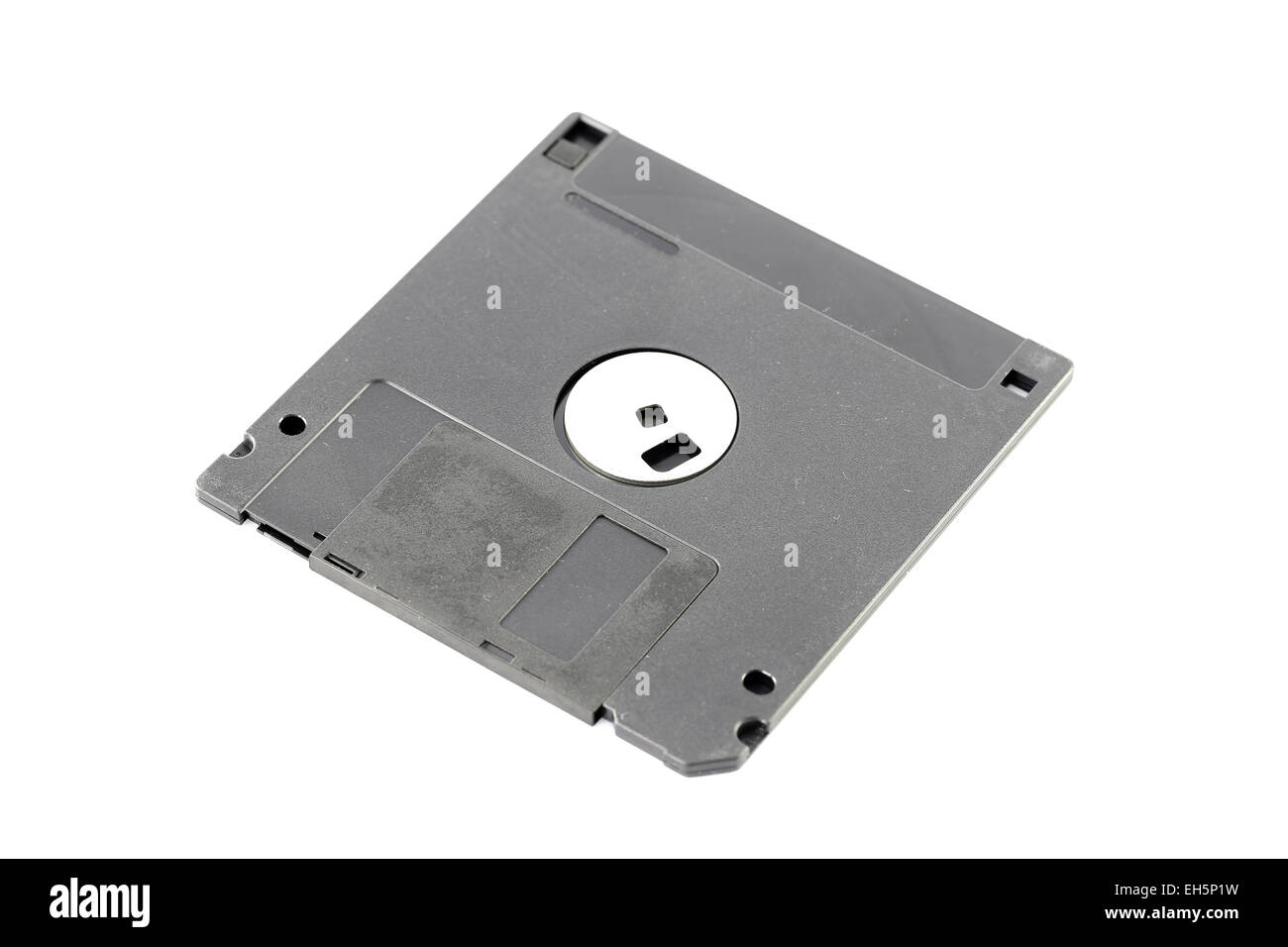 Black floppy disk isolated on white background. Stock Photo