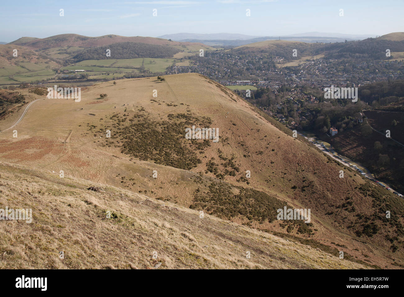 A view of Church Stretton and Church Stretton Golf course, Shropshire, England. Stock Photo