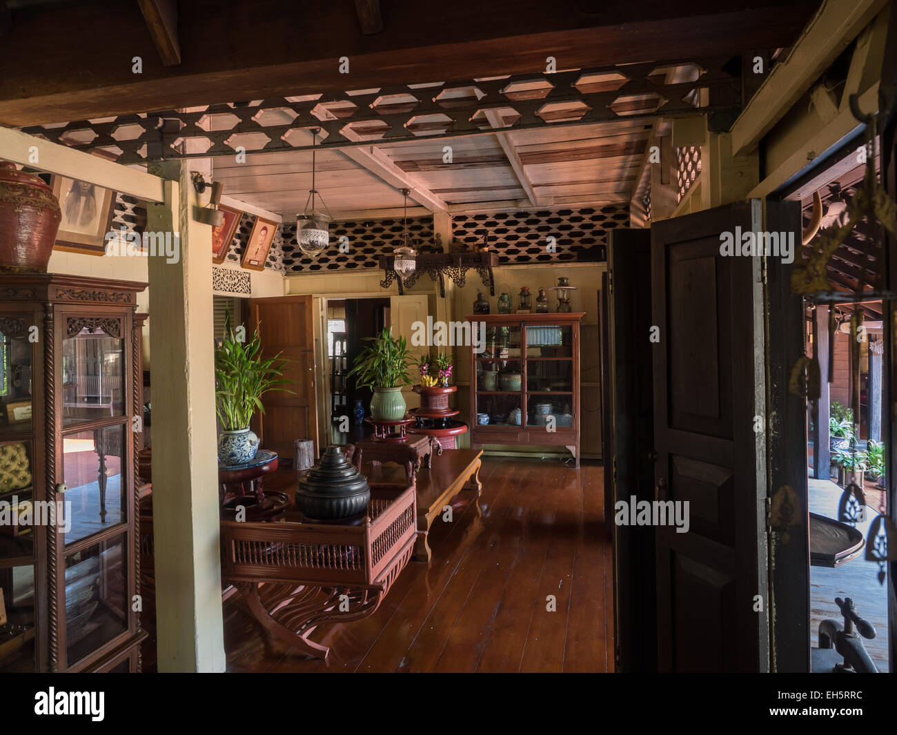 Inside old traditional Thai style house, in Lampang, Thailand Stock Photo