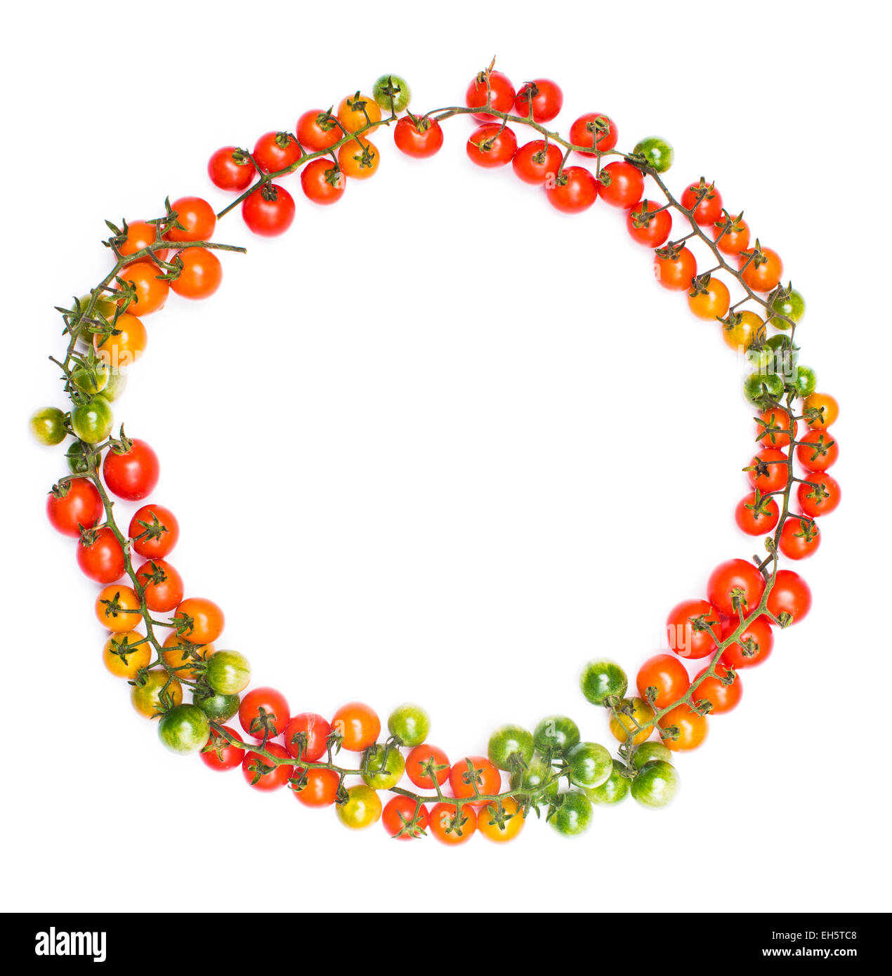 Healthy lifestyle cherry tomatoes circle shape concept on white Stock Photo