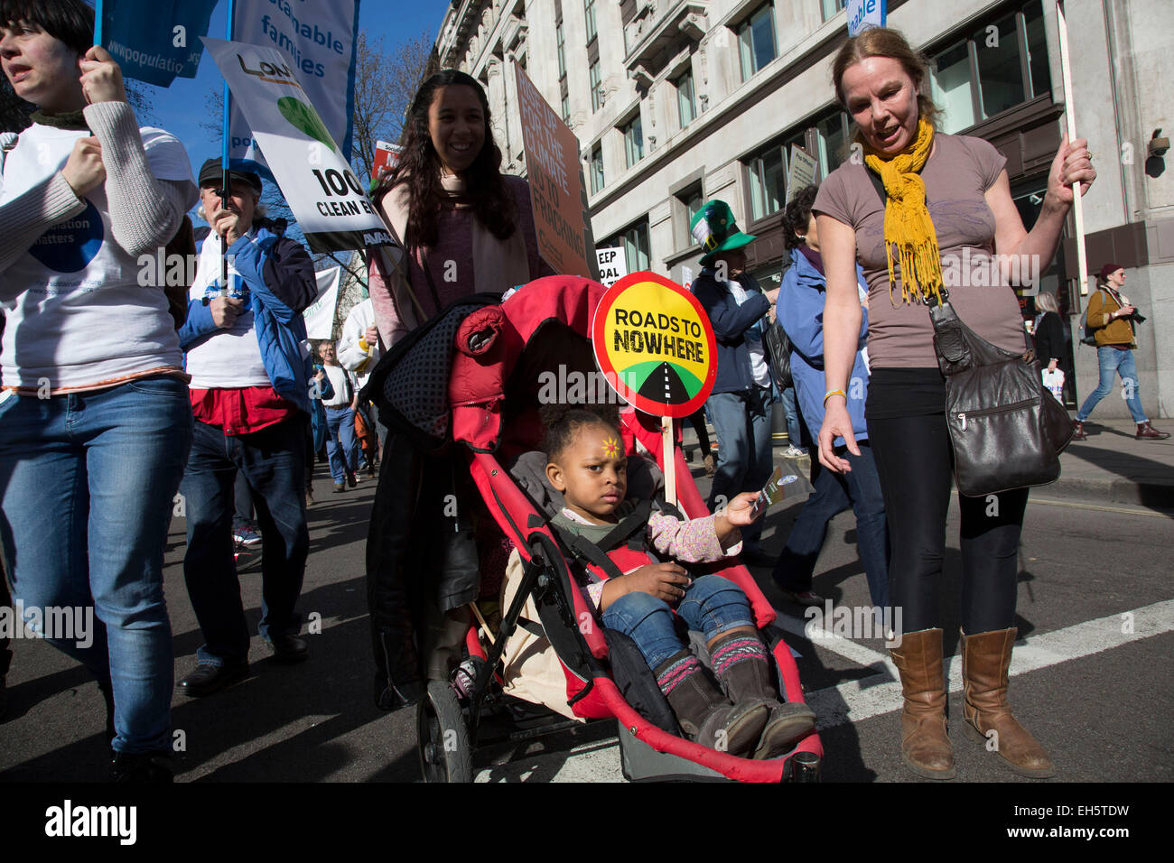 London, UK. Saturday 7th March 2015. Time to Act. Campaign against Climate Change demonstration. Demonstrators gathered in their tens of thousands to protest against all kinds of environmental issues such as fracking, clean air, alternative energies and generally all business which puts profit before the environment. Credit:  Michael Kemp/Alamy Live News Stock Photo