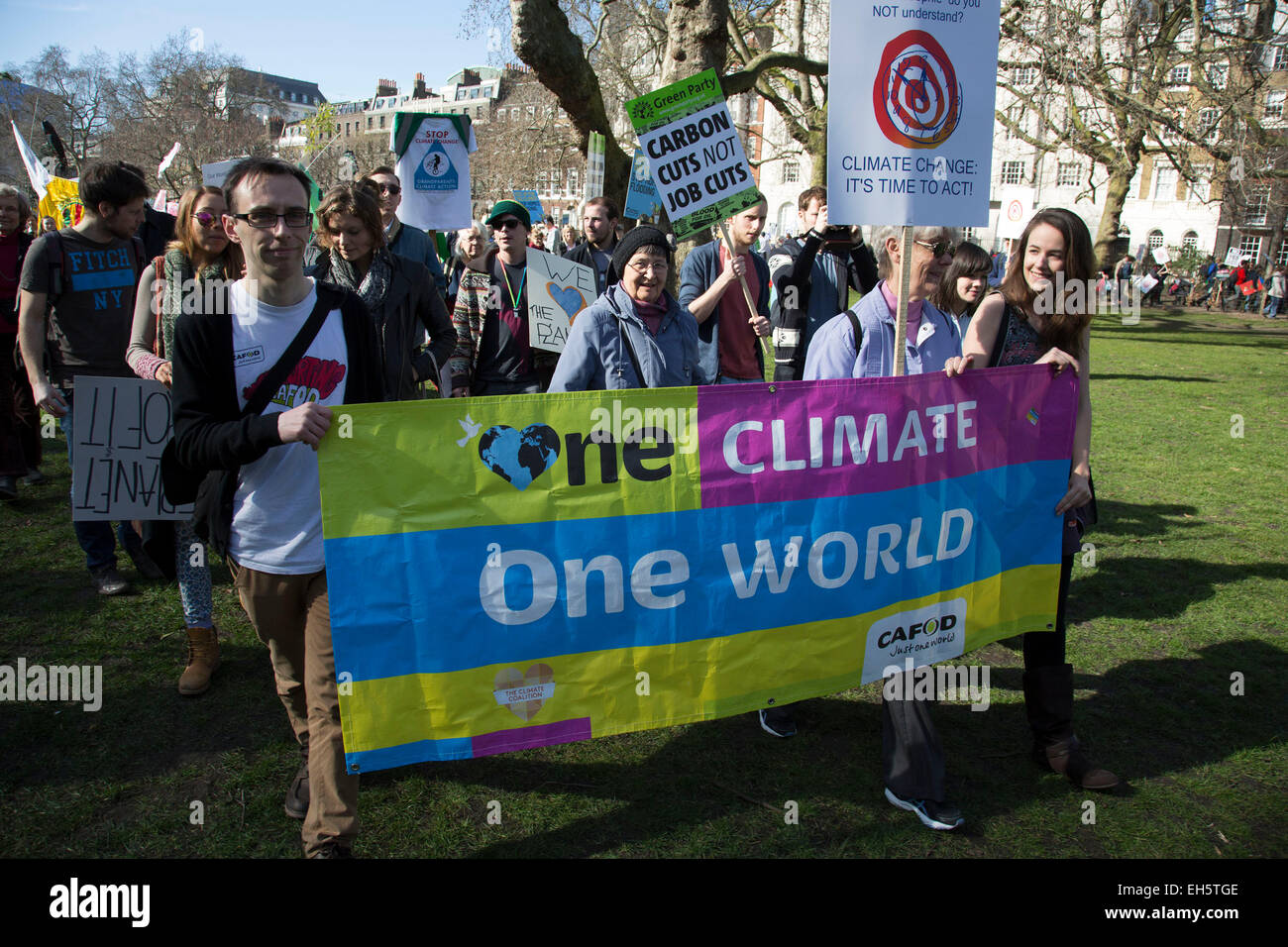 London, UK. Saturday 7th March 2015. Time to Act. Campaign against Climate Change demonstration. Demonstrators gathered in their tens of thousands to protest against all kinds of environmental issues such as fracking, clean air, alternative energies and generally all business which puts profit before the environment. Credit:  Michael Kemp/Alamy Live News Stock Photo