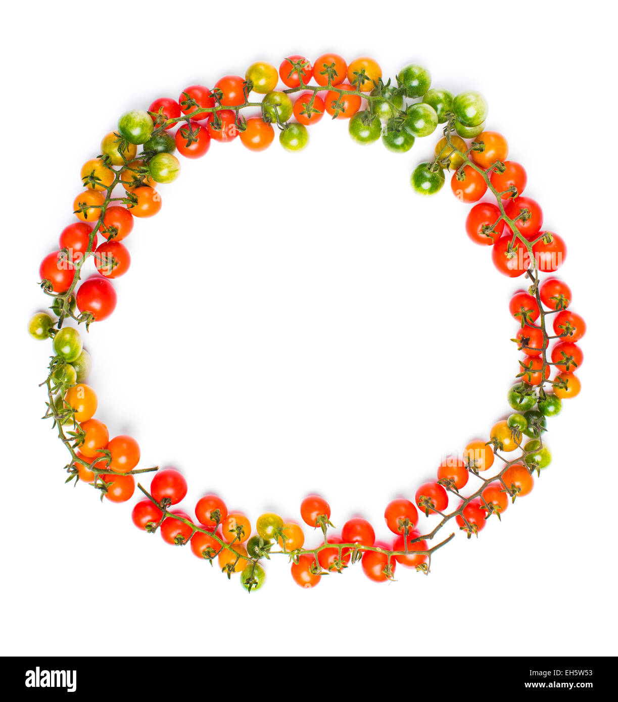 Healthy eating cherry tomatoes circle shape concept on white Stock