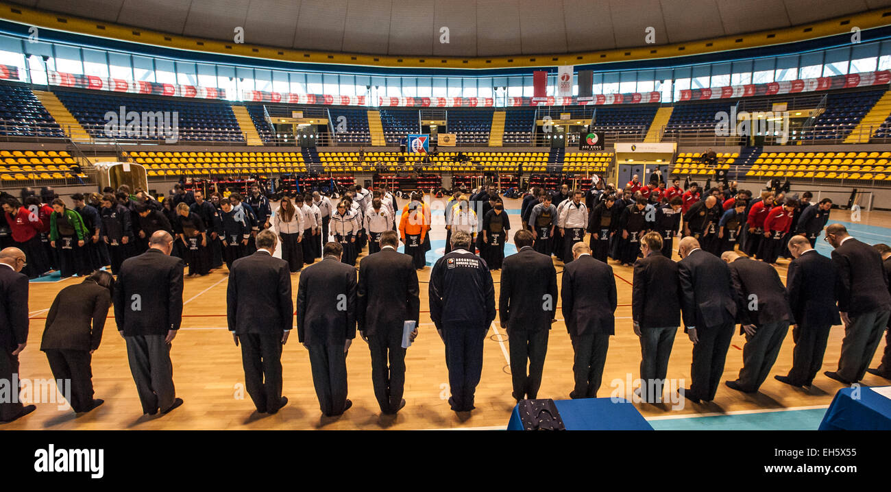 Piedmont, Turin, Italy. 7th March, 2015.   Italian Cik Kendo Championships individual - opening ceremony Credit:  Realy Easy Star/Alamy Live News Stock Photo