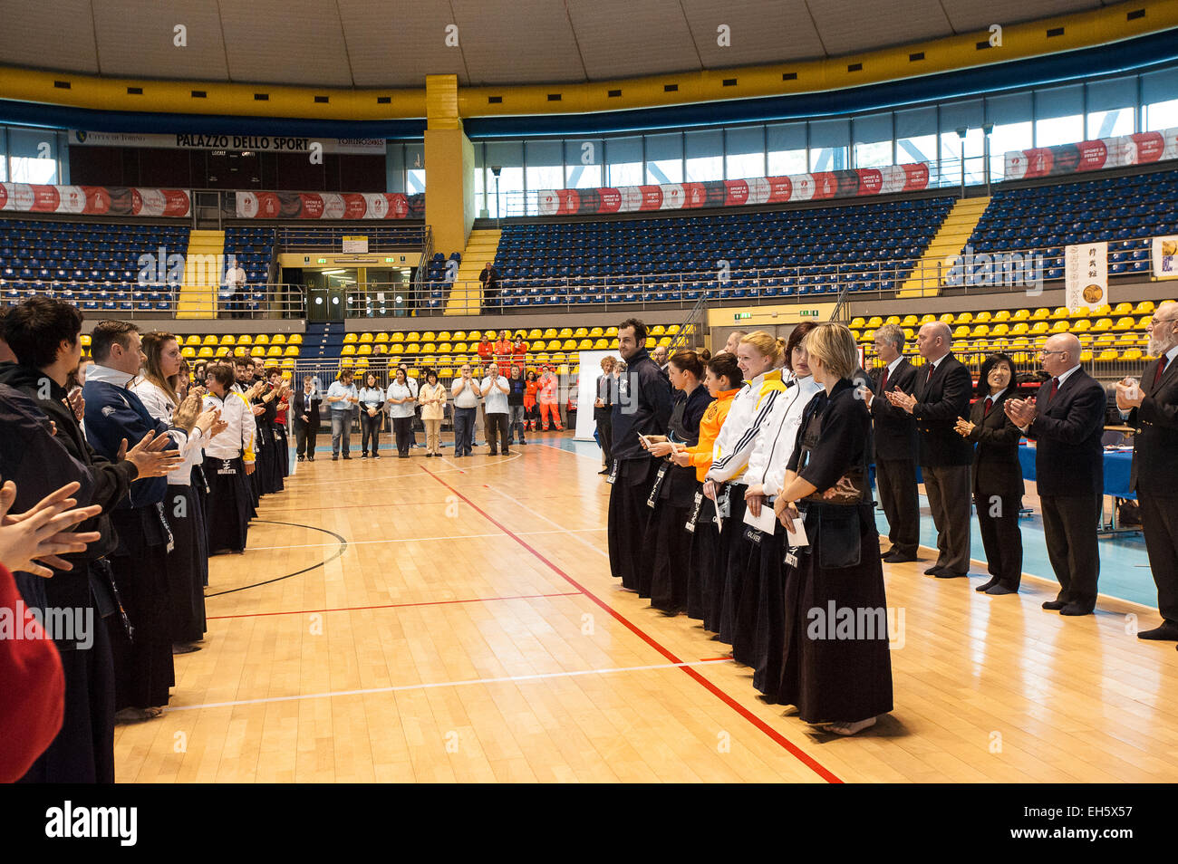 Piedmont, Turin, Italy. 7th March, 2015.   Italian Cik Kendo Championships individual -opening ceremony - Some members of the Italian team that will represent Italy in JapanJapan Credit:  Realy Easy Star/Alamy Live News Stock Photo