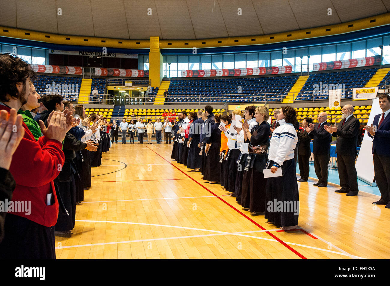 Piedmont, Turin, Italy. 7th March, 2015.   Italian Cik Kendo Championships individual -opening ceremony - Some members of the Italian team that will represent Italy in JapanJapan Credit:  Realy Easy Star/Alamy Live News Stock Photo