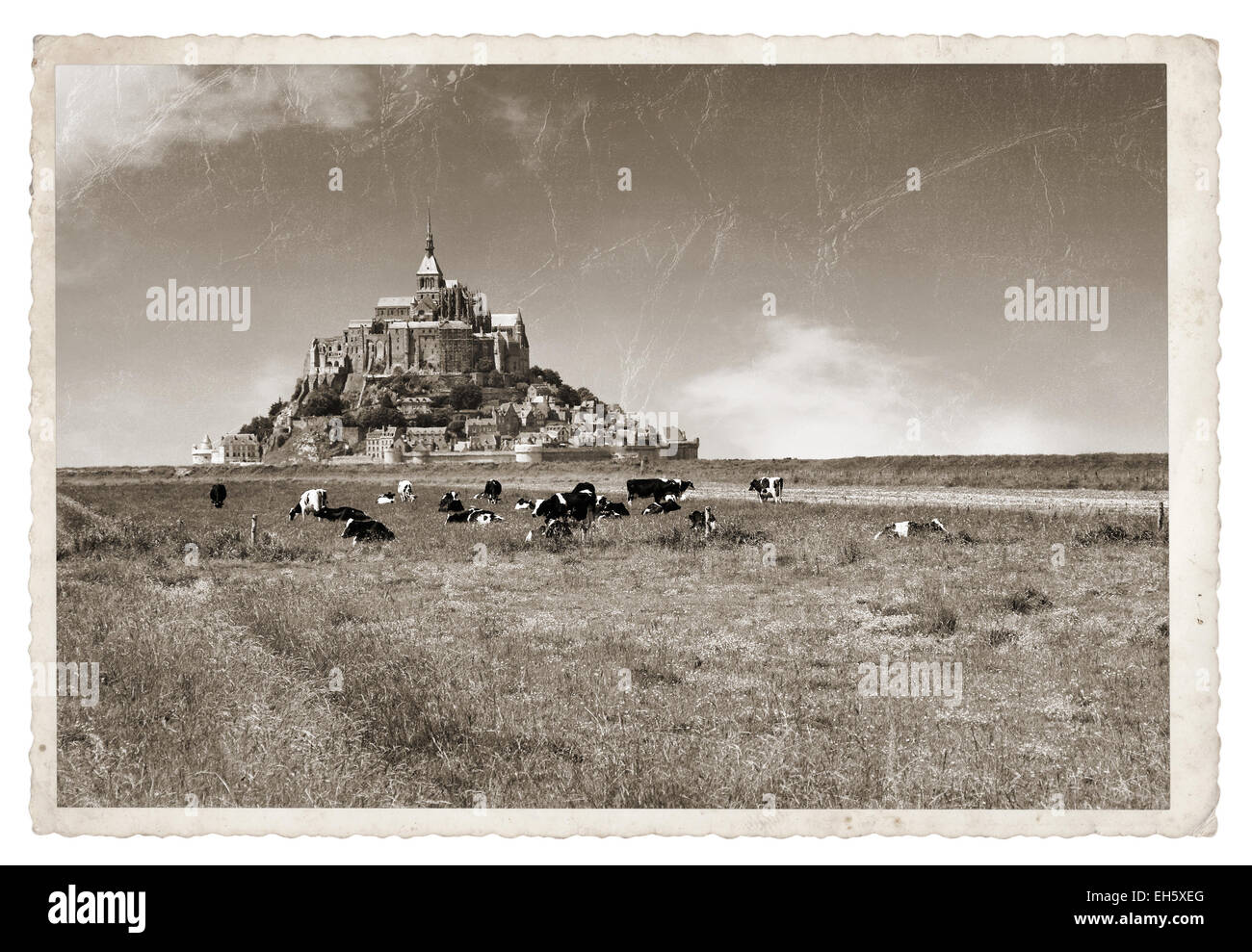 Le Mont Saint Michel Abbey, Normandy, Brittany, France Vintage photo Stock Photo