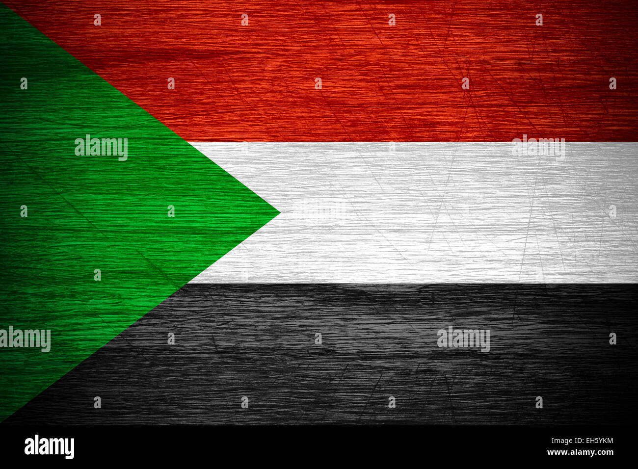 Sudan flag or Sudanese banner on wooden texture Stock Photo