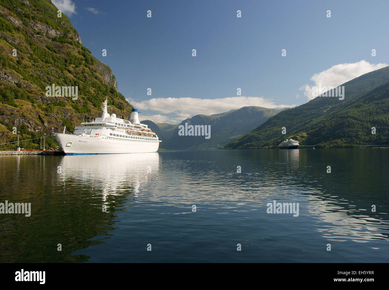 MV Discovery at berth in the Norwegian Fjords Stock Photo
