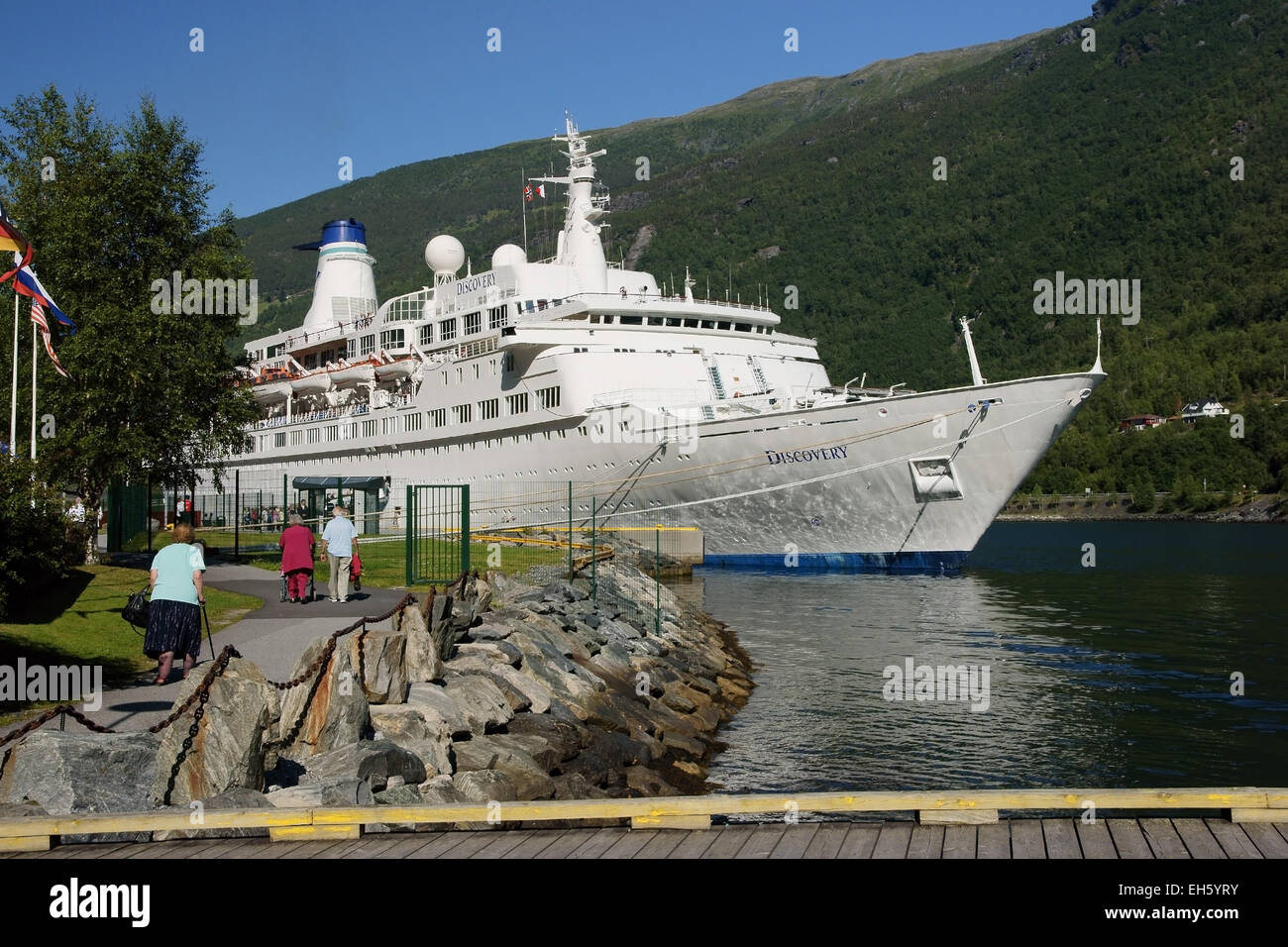 MV Discovery at berth in the Norwegian Fjords Stock Photo
