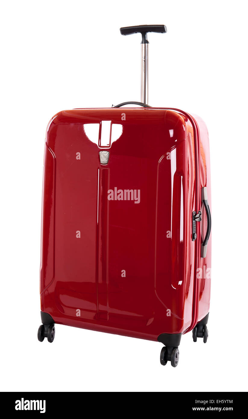 Red suitcase on a white background Stock Photo