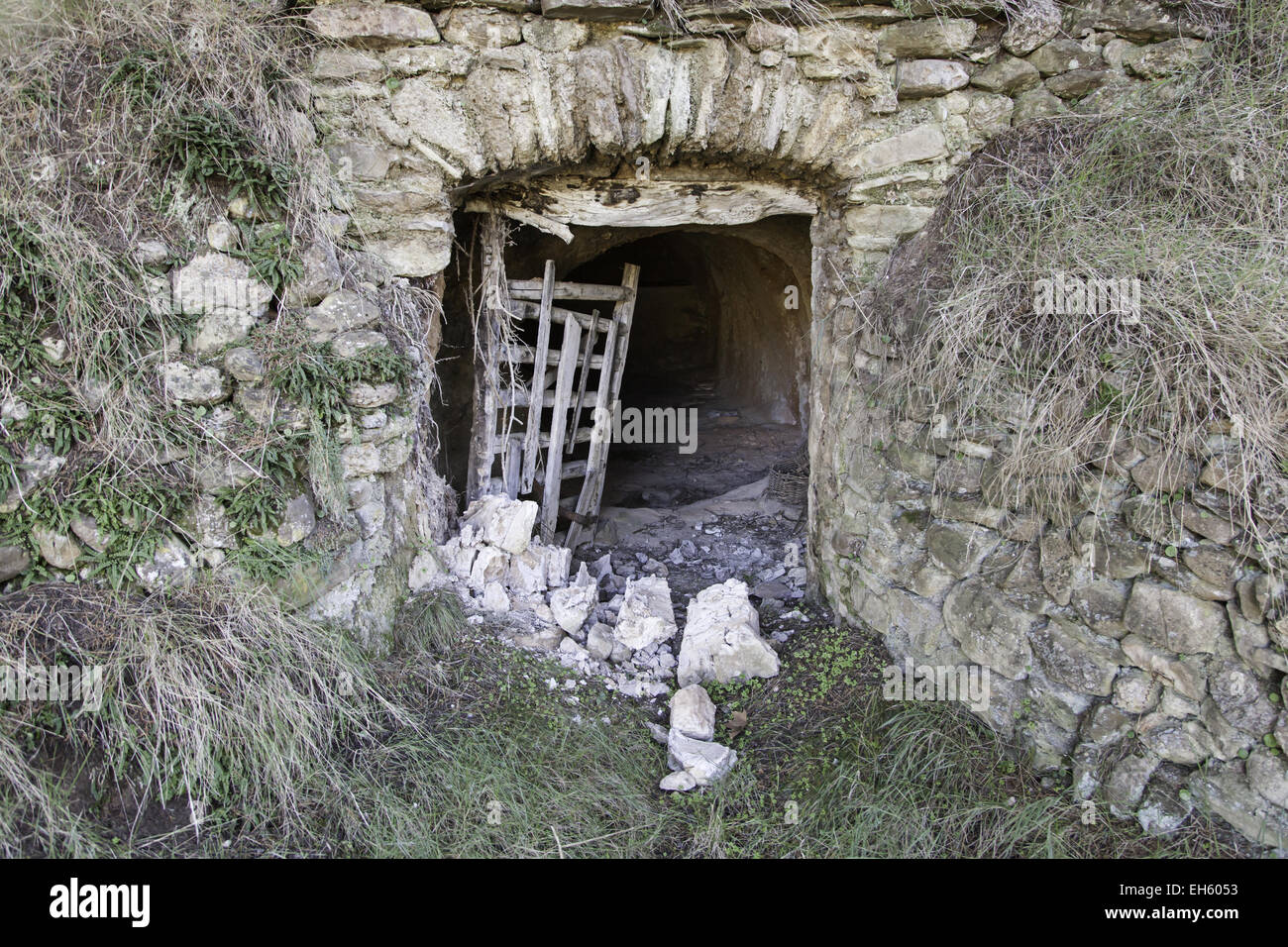Old entrance to a cave, detail of a secret entrance Stock Photo