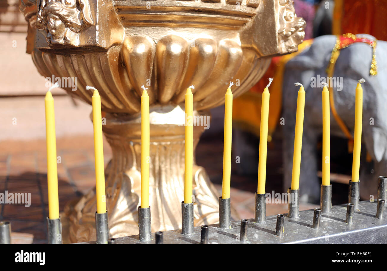 Focus in Candles for worship according to belief good luck. Stock Photo