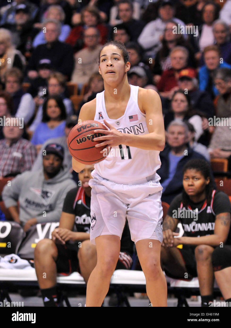 March 7th 2015: Kia Nurse(11) of Uconn in action during the NCAA American Conference Tournament Basketball game between the Connecticut Huskies and the Cincinnati Bearcats at Mohegan Sun Arena in Uncasville, CT. Gregory Vasil/CSM Stock Photo