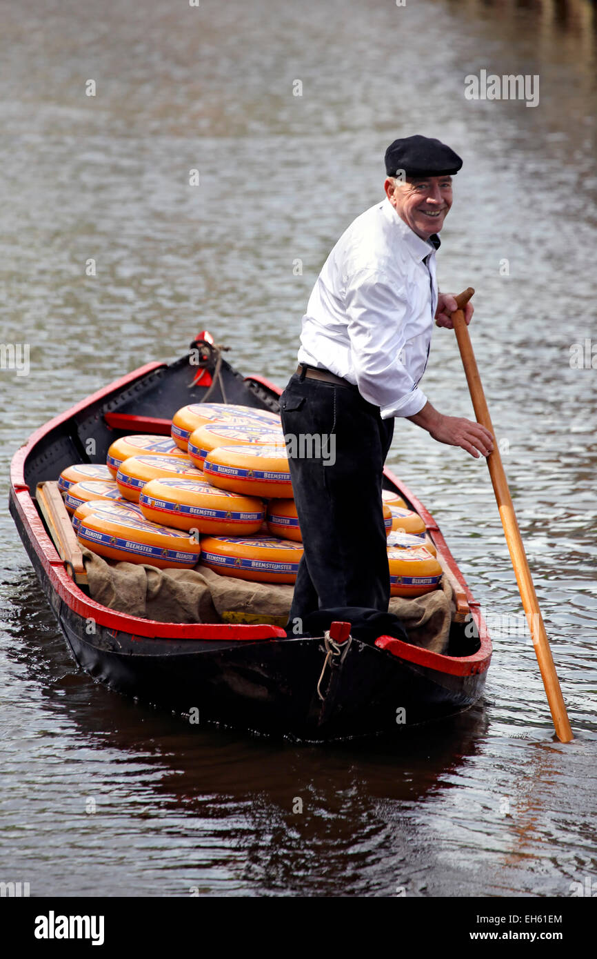 Boatman and cheese boat, Alkmaar Cheese Market, Netherlands Stock Photo