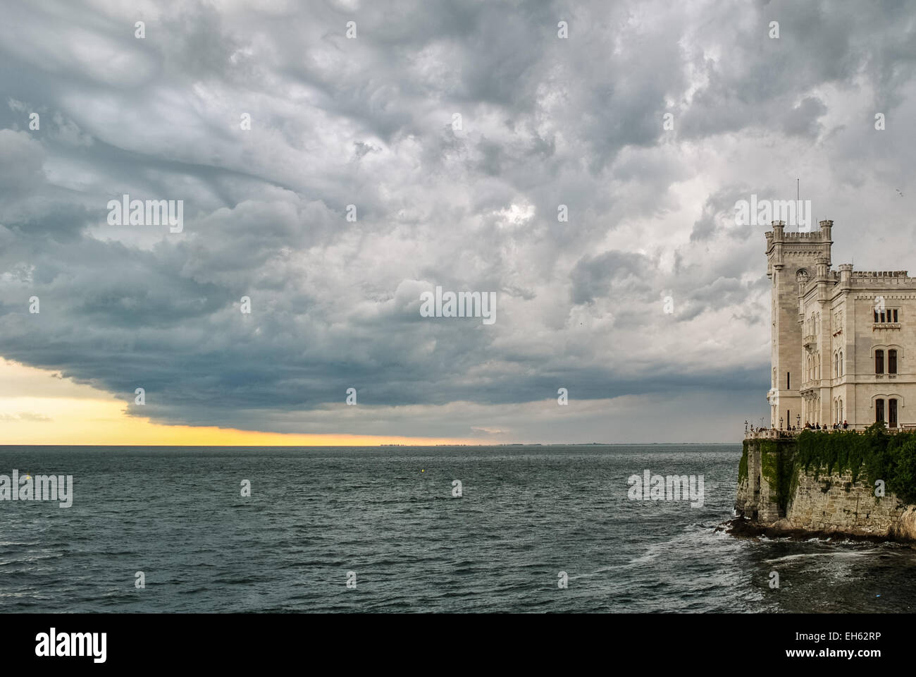 A storm approaching the 'Miramare Castle', in Trieste, during the afternoon of 26 may 2013 Stock Photo
