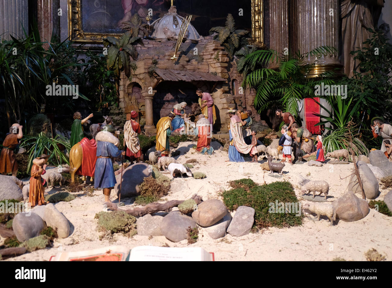 Nativity scene, creche, or crib, birth of Jesus in Graz Cathedral