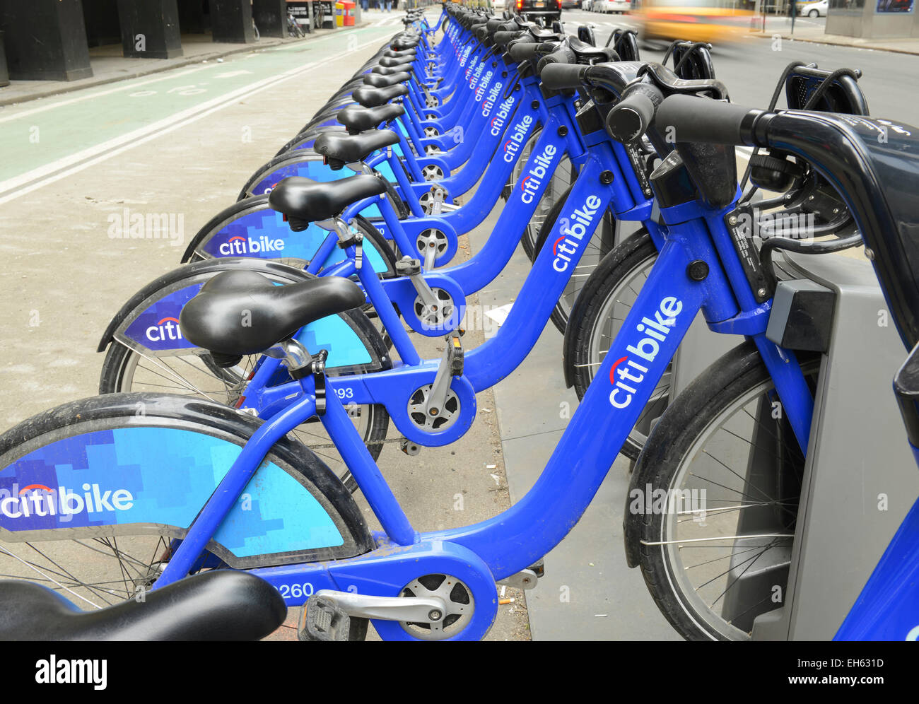 New York, March 2, 2014. Citi Bike, a Bicycle share program in Manhattan gives residents one more transportation option Stock Photo