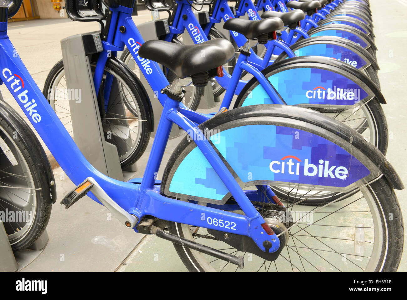 New York, March 2, 2014. Citi Bike, a Bicycle share program in Manhattan gives residents one more transportation option Stock Photo