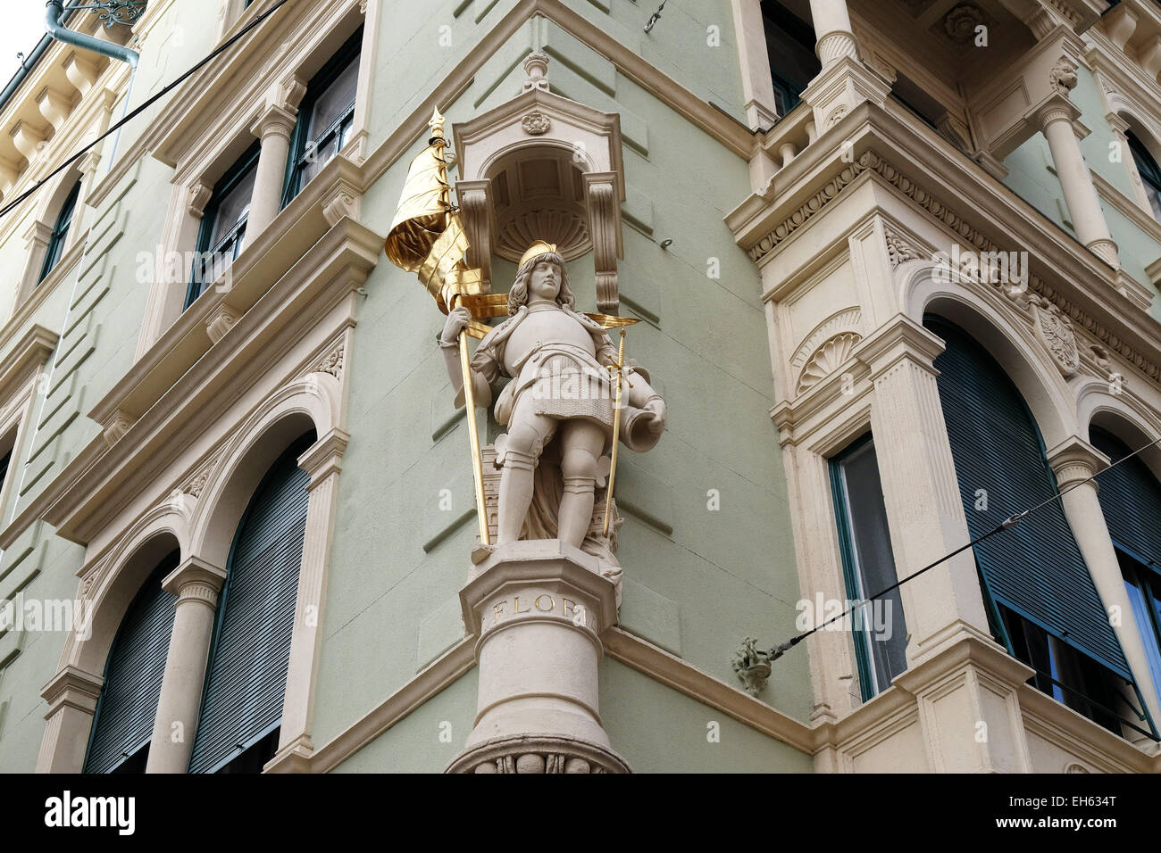 Saint Florian at the corner of Jungferngasse and Herrengasse, Graz, Styria, Austria on January 10, 2015. Stock Photo