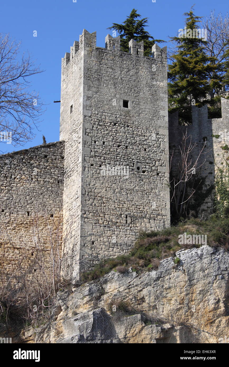 Bastion in the walls of the Republic of San Marino, Italy Stock Photo