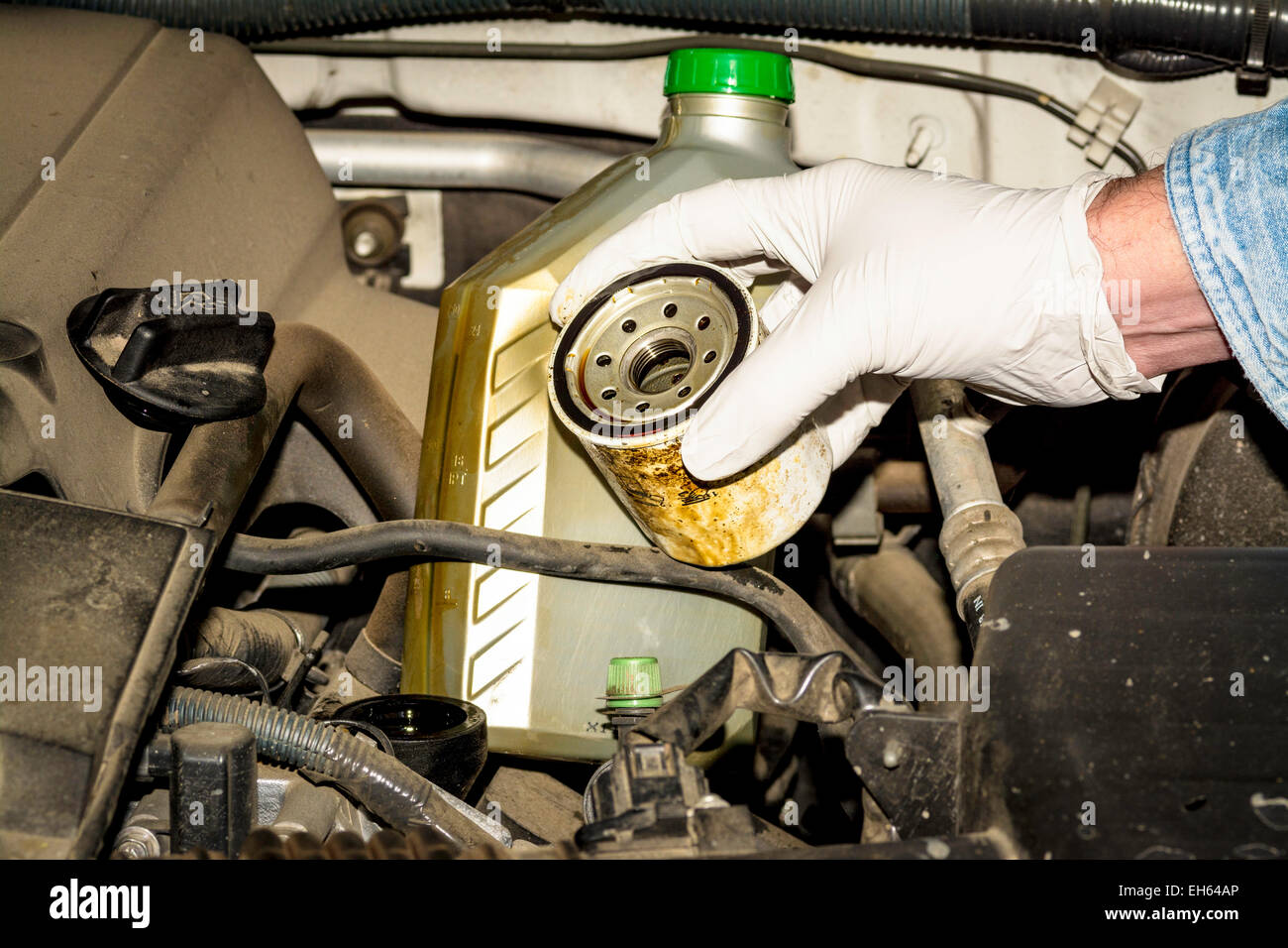 Check the engine oil filter for contamination Stock Photo Alamy