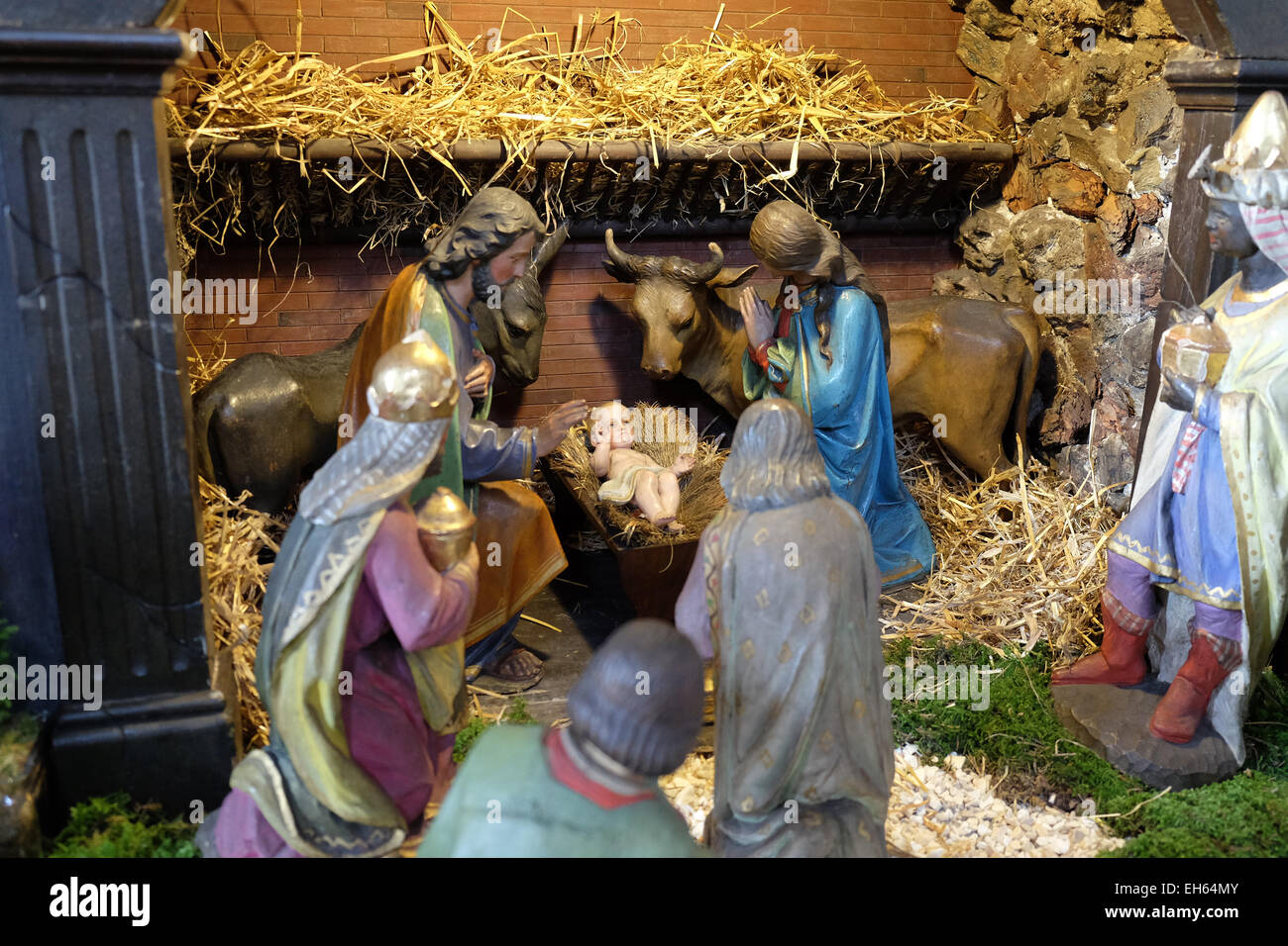 Nativity scene, creche, or crib, birth of Jesus in Barmherzigenkirche
