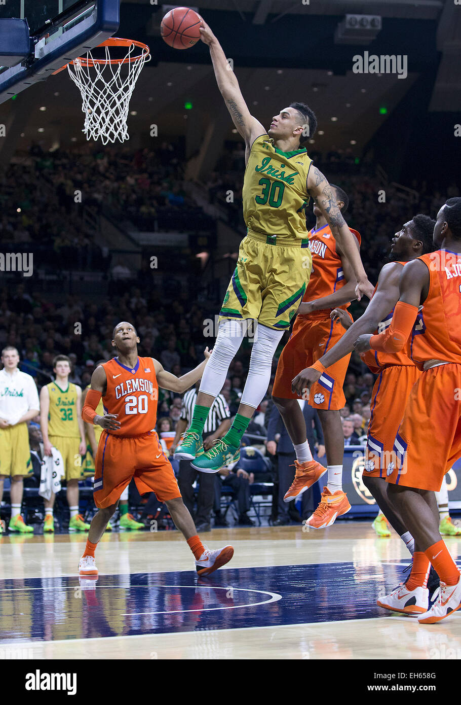 March 07, 2015 Notre Dame forward Zach Auguste (30) goes up for a shot